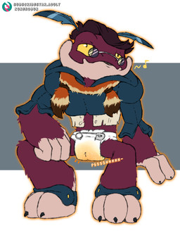 3_toes 5_fingers abdl abstract_background accessory animal_feet anthro arm_on_leg arm_on_thigh arm_tuft bar_emanata biped black_claws black_finger_claws black_toe_claws blue_accessory blue_body blue_clothing blue_feathers blue_footwear blue_headwear blue_suit bodily_fluids brown_body brown_fur brown_jewelry brown_necklace brown_neckwear brown_rope brown_tail brown_tail_tip button_down_shirt chest_tuft claws cloth_diaper clothed clothing collared_shirt cuffs_(clothing) diaper diaper_fetish dipstick_tail dress_shirt eighth_note emanata extruded_text eyewear feather_accessory feather_in_hair feathers feet finger_claws fingers foot_cuffs footwear formal_suit fox_tail fur fur_neckwear fur_pelt fur_tuft genital_fluids glasses glistening glistening_eyes glistening_eyewear glistening_glasses glowing_outline grey_background grey_safety_pin hair hair_accessory hairless_face hairless_feet hairless_fingers hand_on_ground hand_tuft headgear headwear humanoid_hands jewelry knee_tuft leg_tuft looking_into_the_distance loose_feather magenta_body magenta_fur male mane mane_hair markings matted_fur multicolored_body multicolored_fur multicolored_jewelry multicolored_necklace multicolored_neckwear multicolored_tail musical_note musical_symbol necklace neckwear onomatopoeia orange_body orange_fur orange_jewelry orange_necklace orange_neckwear orange_outline orange_tail orange_text outline pantsless pantsless_anthro pantsless_male peeing psssh purple_arms purple_body purple_face purple_fur purple_hair purple_legs purple_mane purple_skin purple_snout purple_torso purple_tuft relieved rope safety_pin shirt sighing simple_background sitting solo sound_effects spurs_(anatomy) subscribestar_logo subscribestar_username suit symbol tail tail_markings tan_body tan_fur tan_jewelry tan_necklace tan_neckwear tan_tail text tilde_after_text toe_claws toes topwear torn_clothing tuft unclean_diaper urine used_diaper using_diaper wearing_diaper wearing_eyewear wearing_glasses wet_diaper wetting wetting_diaper whistling white_background white_button white_button-down_shirt white_button_(fastener) white_diaper white_dress_shirt white_text yellow_button yellow_eyes yellow_sclera kuuneho jak_and_daxter naughty_dog sony_corporation sony_interactive_entertainment subscribestar brutter_(jak_and_daxter) babak_(jak_and_daxter) lurker_(jak_and_daxter) mammal primate absurd_res artist_name colored digital_drawing_(artwork) digital_media_(artwork) hi_res url