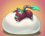 belly belly_expansion belly_squish big_belly big_butt brown_body brown_ears brown_tail butt cutie_mark expansion female feral green_eyes green_hair green_inner_ear hair huge_belly huge_butt hyper hyper_belly hyper_butt hyper_inflation immobile inflation looking_back lying lying_on_self on_front orange_background rear_view simple_background solo squish tail teeth_showing white_belly alvro hasbro my_little_pony mint_(theclichefox) equid equine horse mammal pony 2024 5:4 colored digital_media_(artwork) shaded