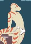 anthro clothed clothing erection erection_under_clothing genitals jockstrap male navel penis simple_background smile solo tail tenting topless underwear shiuk derrick_(hextra) scalie absurd_res hi_res