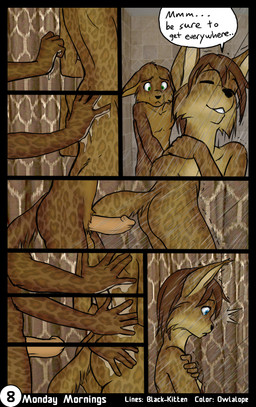 adolescent anthro bath bathroom blue_eyes breasts brown_body brown_fur brown_hair dialogue duo ellipsis erection eyes_closed female fur genitals green_eyes hair hand_on_back hand_on_butt inside intraspecies male male/female nipples nude penis shampoo shower sibling_incest smile standing surprised text water wet wide_eyed young young_anthro young_female young_male black-kitten owlalope sebastien_(black-kitten) serah_(black-kitten) felid feline lynx mammal 2015 artist_collaboration brown_theme comic digital_media_(artwork) english_text hi_res multiple_scenes brother_(lore) brother_and_sister_(lore) incest_(lore) sibling_(lore) sister_(lore) twincest_(lore) twins_(lore)