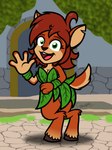 4_fingers anthro arms_bent breasts brown_body brown_fur brown_hair brown_hooves brown_nose brown_tail cleavage clothed clothed_anthro clothed_female clothing doorway dress eyelashes feathering female fingers fist fur gesture green_clothing green_dress green_eyes green_wristband grey_wall hair hooves leaf_dress leg_tuft light looking_at_viewer multicolored_body multicolored_fur notched_ear open_mouth open_smile pink_tongue smile smiling_at_viewer solo standing stone_floor tail tan_body tan_breasts tan_fur tan_inner_ear tan_tail teeth tongue tuft two_tone_tail unguligrade wall_(structure) waving waving_at_viewer captainquack64 activision spyro_the_dragon elora faun_(spyro) mammal 2023 colored digital_drawing_(artwork) digital_media_(artwork) english_description full-length_portrait hi_res lighting portrait shaded signature simple_shading