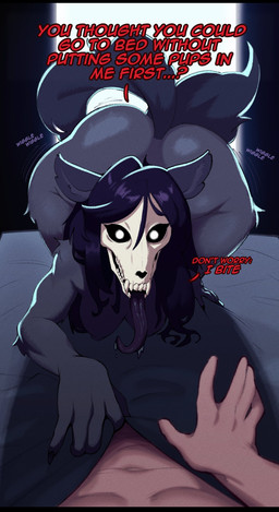 anthro big_butt biped bone breasts butt duo female female_focus fingers first_person_view front_view fur hair human_on_anthro human_pov imminent_sex impregnation_request interspecies looking_at_viewer male male/female male_pov nude pupils skull skull_head solo_focus tail thick_thighs tongue tongue_out demidoggo scp_foundation mal0 scp-1471-a canid canine human mammal absurd_res hi_res