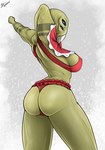 4_eyes breasts christmas_clothing clothing female gwen_(angels) holidays lingerie multi_eye not_furry rear_view side_boob solo stretching text tusks biobrony christmas star_wars alien alien_humanoid aqualish humanoid ualaq absurd_res english_text hi_res