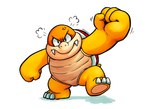 angry anthro cross-popping_vein eyebrows fangs fist male simple_background snout solo teeth dynogreeno mario_bros nintendo boom-boom boom-boom_(character) boom_boom scalie hi_res