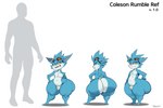 2022 3:2 absurd_res anthro big_butt blue_body blue_skin butt eyewear eyewear_on_head genitals goggles goggles_on_head hi_res league_of_legends looking_at_viewer looking_back male model_sheet open_mouth penis riot_games rumble_(lol) solo sqoon teapot_(body_type) thick_thighs wide_hips yordle