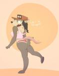 american_opossum anthro butt clothed clothing female fur hair hat headgear headwear hi_res josephtl looking_at_viewer mammal marsupial open_mouth simple_background solo standing trish_(4chan) virginia_opossum