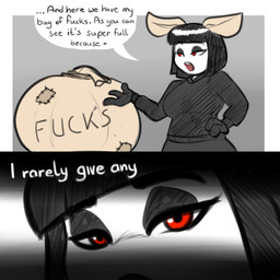 anthro breasts clothed clothing dialogue female looking_at_viewer ruth_blackwell simple_background slightly_chubby solo text blackbetty ruth_(tango's_family) arthropod insect lepidopteran moth 1:1 comic english_text hi_res
