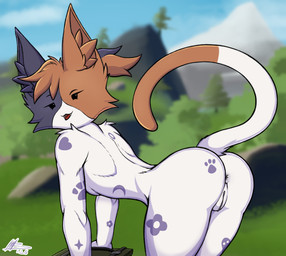 anthro butt female genitals looking_at_viewer nude pose presenting presenting_hindquarters solo tail vulva badabingbong epic_games fortnite cate_meowdy domestic_cat felid feline felis mammal hi_res