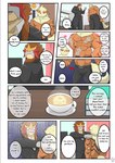 abs absurd_res age_difference anthro arcanine belt beverage biceps blush boss_and_employee bottomwear ceo_entei_(shinobiya) clothed clothing coffee coffee_art coffee_cup comic container cup dialogue duo embarrassed english_text entei espresso generation_1_pokemon generation_2_pokemon hands_on_shoulders hi_res legendary_pokemon male mispoken muscular muscular_male necktie nintendo nipples pants pokemon pokemon_(species) shinobiya skinship steam suit surprise text topless topwear touching_abs touching_biceps touching_chest vest windy_(shinobiya)