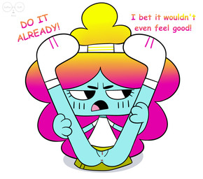 angry anus blue_body blue_skin blush blush_lines bottomless bottomless_female bottomless_humanoid bottomwear clothed clothing dialogue female female_humanoid footwear genitals hair hands_on_legs looking_away multicolored_hair no_underwear not_furry on_model open_mouth rainbow_hair raised_bottomwear raised_clothing raised_leg raised_skirt shirt shoes simple_background skirt solo text topwear vulva white_background white_clothing white_shirt white_topwear yellow_bottomwear yellow_clothing yellow_skirt saffersoft cartoon_network the_amazing_world_of_gumball rachel_wilson humanoid rainbow_lass 2024 english_text hi_res