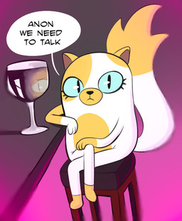 alcohol beverage chair container cup dialogue drinking_glass female feral furniture glass glass_container glass_cup multicolored_body sitting solo talking_to_viewer toony two_tone_body wine wine_glass unknown_artist adventure_time cartoon_network fionna_and_cake fionna_and_cake_(franchise) cake_the_cat