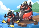 air_tank anthro detailed_background duo eyewear glistening goggles mask mountain outside overweight scuba scuba_gear sea swimming_fins tube water soul-silver-dragon codex_(character) bear crocodile crocodilian mammal reptile scalie 2019 absurd_res digital_drawing_(artwork) digital_media_(artwork) hi_res