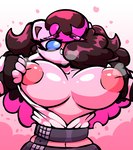 anthro belt big_breasts black_hair blue_eyes breasts breath clothing eyebrows female fingerless_gloves gloves hair handwear long_hair nipples pink_nipples pink_smoke smoke puffylover69 nintendo pokemon katie_(puffylover69) generation_1_pokemon jigglypuff pokemon_(species)