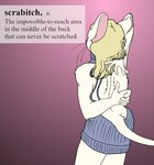 2022 anthro blonde_hair clothing cybercorn_entropic cynthia_boggs definition english_text female fur hair mammal meme meme_clothing mouse murid murine pink_background profanity rodent scratching_back scratching_self simple_background sniglets solo sweater text topwear virgin_killer_sweater whiskers white_body white_fur