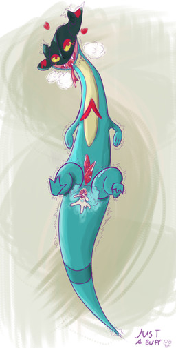 2_penises blush bodily_fluids butt cum cum_inside ejaculation feral genital_fluids genitals male multi_genitalia multi_penis orgasm paws penis shaking_orgasm solo tail justabuff nintendo pokemon drakloak generation_8_pokemon pokemon_(species) hi_res