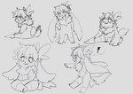 3_toes 4_fingers anthro bow_ribbon exclamation_point feet fingers looking_at_viewer male multiple_poses neck_tuft paws pose solo speech_bubble toes tuft young young_anthro young_male furyraptor23 nintendo pokemon ashley_(shaymin) generation_4_pokemon legendary_pokemon pokemon_(species) shaymin sky_forme_shaymin 2021 hi_res sketch sketch_page