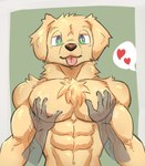 abs anthro biceps disembodied_hand ghost_hand heart_symbol male muscle_worship muscular muscular_male pec_grab pecs solo tongue tongue_out emoster kaneinu_kosuke canid canine canis domestic_dog mammal hi_res