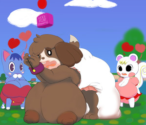 anthro areola big_breasts breasts brown_body brown_fur clothed clothing crossgender diaper excessive_feces feces female fur group hyper hyper_feces hyper_soiling nipples open_mouth scatplay soiling tuft wearing_diaper white_diaper drchops animal_crossing nintendo digby_(animal_crossing) marshal_(animal_crossing) rosie_(animal_crossing) canid canine canis domestic_cat domestic_dog felid feline felis grey_squirrel mammal rodent sciurid shih_tzu toy_dog tree_squirrel hi_res
