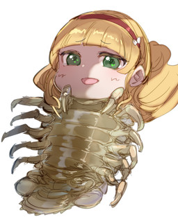 accessory bangs blonde_hair eyebrow_through_hair eyebrows female feral green_eyes hair hair_accessory hairband humanoid_face simple_background translucent translucent_hair what white_background bow_(artist) love_live! love_live!_superstar!! sumire_heanna arthropod crustacean isopod malacostracan 2021