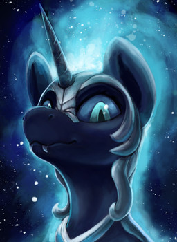 armor big_ears blue_eyes blue_hair blue_mane blue_sclera ethereal_hair ethereal_mane fangs female feral hair headgear helmet horn long_horn looking_down mane pseudo_hair pseudo_mane solo teeth ryanmandraws friendship_is_magic hasbro my_little_pony mythology nightmare_moon_(mlp) equid equine mammal mythological_creature mythological_equine unicorn absurd_res bust_portrait digital_media_(artwork) hi_res portrait