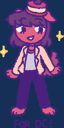 ambiguous_gender anthro bottomwear brown_hair clothing food fur grey_clothing grey_shirt grey_topwear hair jacket pants pastry red_body red_fur shirt smile solo sparkles standing tan_clothing tan_jacket tan_topwear topwear 90percentdenny 90_percent_studios purrfect_apawcalypse canid canine canis domestic_dog mammal alpha_channel character_request