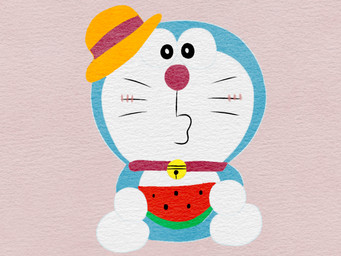 bell bell_collar blush blush_lines collar feral food fruit male melon plant simple_background solo watermelon xiaoshishi doraemon doraemon_(character) humanoid 4:3 lineless