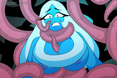 ambiguous_gender areola big_breasts blue_areola blue_body blue_eyes blue_nipples blue_skin bodily_fluids breasts clenched_teeth constricted_pupils drooling duo eyelashes female female/ambiguous female_focus female_humanoid hair huge_breasts long_hair nipple_slip nipples pink_tentacles pupils saliva scared small_pupils solo_focus sweat teeth tentacle_around_arm tentacle_around_breast tentacle_around_neck tentacle_around_waist tentacle_between_breasts tentacles text touching_face white_hair poparc_nsfw cartoon_network steven_universe blue_diamond_(steven_universe) alien diamond_(gem_species) gem_(species) humanoid tentacle_creature 2024 artist_name hi_res watermark