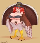 4_toes belly big_breasts blue_eyes breasts clothing duo feathered_wings feathers feet female hair hat headgear headwear holidays huge_breasts looking_at_viewer mostly_nude navel open_mouth open_smile pubes red_hair simple_background slightly_chubby smile smiling_at_viewer tail tail_feathers talons teeth thick_thighs toes tongue topwear tube_top wings nerdbayne thanksgiving tammy_(nerdbayne) animal_humanoid avian avian_humanoid bird bird_humanoid galliform galliform_humanoid humanoid mammal phasianid turkey turkey_humanoid 2020 absurd_res dated digital_media_(artwork) hi_res