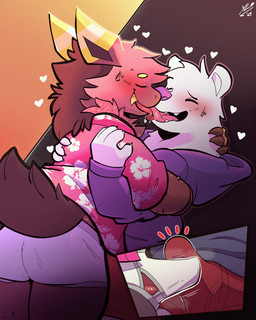 4_fingers abstract_background aloha_shirt anthro barely_visible_genitalia barely_visible_penis biped blush bodily_fluids boxer_briefs brown_body brown_fur bulge bulge_frottage butt claws clothed clothing cutaway dripping duo erection erection_under_bottomwear erection_under_clothing eyes_closed finger_claws fingers french_kissing frottage fur genitals heart_symbol hoodie hug hugging_another interspecies kissing licking_tongue male male/male multicolored_body partially_clothed pattern_clothing pattern_shirt pattern_topwear penile penis penises_touching pink_body pink_fur saliva saliva_drip sex shirt simple_background standing sweat tail teeth tenting tongue tongue_out topwear two_tone_body underwear white_body white_fur yellowluster arthropod bear insect lepidopteran mammal moth 2024 4:5 absurd_res colored digital_drawing_(artwork) digital_media_(artwork) hi_res shaded signature