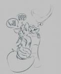 2019 anthro areola black_and_white breasts bulge canid canine canis chloe_(iamaneagle) coiling digital_media_(artwork) disney duo exclamation_point female female_on_feral feral fur hair hi_res kaa_(jungle_book) mammal monochrome nipples nude open_mouth outletdraws question_mark reptile scales scalie sketch small_breasts snake speech_bubble spots the_jungle_book vore wolf zoey_(iamaneagle)