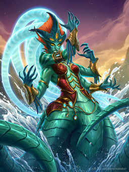 4_arms 5_eyes angry armor breasts female gold_(metal) gold_armor green_body multi_arm multi_eye multi_limb navel night outside partially_submerged solo split_form star tentacles water ursula_dorada blizzard_entertainment hearthstone warcraft queen_azshara_(warcraft) aquatic cecaelia merfolk 2022 3:4 digital_media_(artwork) hi_res official_art