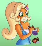 anthro breasts cleavage clothed clothing dessert female food hair ice_cream ice_cream_sandwich overalls solo gifted_lion activision crash_bandicoot_(series) krystal_can't_enjoy_her_sandwich coco_bandicoot bandicoot mammal marsupial hi_res meme