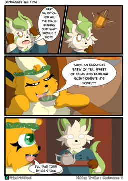 anthro beverage comic_panel container crown cup dialogue duo female fur headgear male male/female medieval medieval_clothing orange_body orange_fur queen royalty servant tea tea_cup teapot text friedrichdeci nintendo pokemon aurelian_(hiddentruths) solveig_(hiddentruths) eeveelution flareon generation_1_pokemon generation_4_pokemon leafeon pokemon_(species) absurd_res comic english_text hi_res