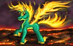 female feral fire flaming_hair flaming_mane flaming_tail flaming_wings green_body green_scales hooves lava orange_eyes profile pseudo_hair pseudo_mane pupils quadruped raised_hoof scales side_view slit_pupils solo standing tail unusual_anatomy unusual_wings wings yellow_hooves alevgor asian_mythology chinese_mythology east_asian_mythology mythology them's_fightin'_herds tianhuo_(tfh) dragon hybrid longma mythological_creature mythological_equine mythological_scalie scalie 16:10 2018 digital_media_(artwork) digital_painting_(artwork) full-length_portrait hi_res portrait widescreen