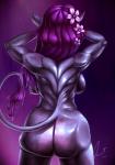 2017 absurd_res anthro big_breasts big_butt bovid bovine breasts bubble_butt butt cattle curvy_figure digital_media_(artwork) female flower freckles fur hair hand_in_hair hi_res huge_filesize lemonart long_hair mammal muscular muscular_anthro muscular_female nude plant purple_flower purple_hair purple_tail side_boob simple_background solo standing tail thick_thighs touching_hair voluptuous wide_hips