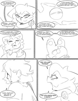 angry anthro berry bodily_fluids claws clothing crying dialogue duo eating female feral food fruit looking_at_another looking_at_hand looking_down looking_up male pawpads plant pokeball shirt tears text topwear yelling yelling_at_another spicykiwi nintendo pokemon thomas_(spicykiwi) tulip_(spicykiwi) floragato generation_9_pokemon human mammal pokemon_(species) sprigatito absurd_res comic english_text hi_res monochrome story