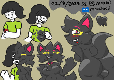 anthro bell bell_collar black_body black_fur black_hair black_tail blush blush_lines collar female fur goo_transformation hair intersex intersex/male male male/male solo tail takeover transformation moxxiecd canid canine fox goo_creature humanoid mammal