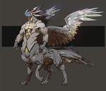 abs claws clothed clothing facial_horn feathered_wings feathers horn male nose_horn open_clothing open_shirt open_topwear pecs shirt solo topwear wings pacelic mythology dragon mythological_creature mythological_scalie scalie taur absurd_res hi_res