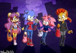 2023 absurd_res amy_rose anibaruthecat anthro archie_comics artist_name chipmunk clothed clothing costume digital_media_(artwork) eyebrows eyelashes female fingers ground_squirrel group hair hi_res long_hair mammal mina_mongoose open_mouth purple_hair rodent sally_acorn sciurid sega sonic_the_hedgehog sonic_the_hedgehog_(archie) sonic_the_hedgehog_(comics) sonic_the_hedgehog_(series) young