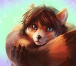 2017 absurd_res ailurid ambiguous_gender anthro blep blue_eyes brown_hair brown_nose deadro digital_media_(artwork) fur hair hi_res mammal red_panda simple_background solo tongue tongue_out