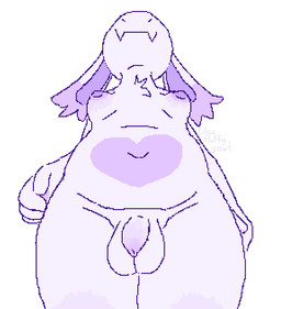 anthro balls belly breasts flaccid fluffy foreskin genitals gynomorph heart_(marking) humanoid_genitalia humanoid_penis intersex long_ears low-angle_view markings nipples nude penis simple_background solo unretracted_foreskin white_background lilacfluffygoat lilac_(lilacfluffygoat) boss_monster_(undertale) bovid caprine goat mammal aliasing binary_drawing digital_drawing_(artwork) digital_media_(artwork) trans_(lore) trans_woman_(lore)