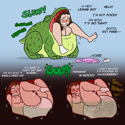 bodily_fluids breasts butt butt_first clothing diaper diapered_prey duo eyewear fart feces feet female feral feral_pred footwear glasses human_prey nipples oral_vore pooping rumbling_stomach saliva same_size_vore slurping socks soiled_diaper soiling soiling_diaper soiling_prey swallowing tight_fit toes unclean_diaper used_diaper using_diaper vore 34qucker amphibian frog human mammal 1:1 hi_res