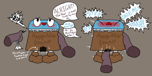 assisted_exposure blush blushing_profusely bodily_fluids brown_clothing brown_footwear brown_shoes brown_vulva calendar clothing crossed_legs disembodied_hand duo emanata female footwear genital_fluids genitals male male/female peeling pussy_tape shoes speech_bubble tape text trembling_for_pleasure vaginal_fluids vulva yolka calinda_(yolka) animate_inanimate human mammal waddling_head absurd_res english_text hi_res