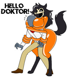anthro elastic elastic_body elasticity faceless_character faceless_male female hug male scientist standing themadastronaut scp_foundation mal0 scp-1471-a humanoid living_latex skulldog_(species) 1:1