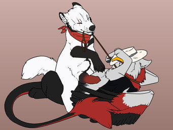 abdominal_bulge black_ears black_tail brown_background cheek_tuft clothing dipstick_ears duo ear_markings ears_back erection eyes_closed facial_tuft feral feral_on_feral feral_penetrated feral_penetrating feral_penetrating_feral fur genitals grey_body grey_ears grey_fur hat headgear headwear inner_ear_fluff kerchief knot leash leash_pull lying male male/male male_penetrated male_penetrating male_penetrating_male multicolored_ears neckerchief neckwear obscured_eyes on_back on_top penetration penis pivoted_ears red_body red_fur red_kerchief red_neckerchief red_penis red_tail sex simple_background tail tail_tuft tuft white_body white_clothing white_ears white_fur white_hat white_headwear white_inner_ear_fluff white_tail unbreakable-warrior mythology avian bear canid gryphon hybrid mammal mythological_avian mythological_creature 4:3