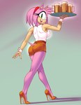 alcohol anthro beer beverage bottomwear clothed clothing female footwear hair high_heels hooters_uniform pink_body shoes shorts simple_background solo tail waiter bhawk hooters sega sonic_the_hedgehog_(series) amy_rose eulipotyphlan hedgehog mammal