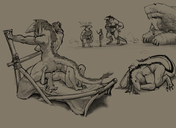 anthro apron bed bow_ribbon breast_size_difference breasts claws clothed clothing cunnilingus digitigrade eyeless facesitting fangs female female/female fur furniture lying male mirrored_text on_back oral sabertooth_(anatomy) sex sitting sitting_on_another small_breasts standing straddling tail teeth text vaginal meandraco tornoth_(teraurge) human mammal unknown_species 2023 absurd_res digital_media_(artwork) english_text hi_res sketch_page