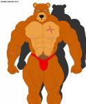 abs anthro biceps big_muscles biped black_nose blue_eyes brown_body brown_fur bulge clothed clothing fangs fur looking_at_viewer male muscular muscular_anthro muscular_male nipples pecs pose pubes scar solo standing teeth topless underwear maxime-jeanne tomoaki_iruma bear mammal 2013 hi_res