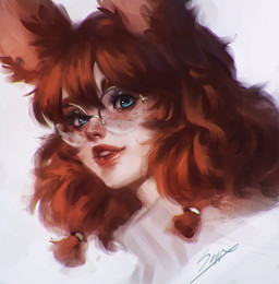 animal_ears bangs big_glasses blue_eyes braided_hair clothed clothed_female clothed_humanoid clothing eyebrows eyelashes eyewear female female_humanoid freckled_face freckles fur glasses glistening glistening_lips hair humanoid_face inner_ear_fluff lips long_ears looking_aside orange_ears orange_hair pale_skin parted_lips rabbit_ears red_lips round_glasses simple_background smile solo sweater teeth thick_eyebrows topwear tuft turtleneck wearing_glasses white_background white_clothing white_sweater white_topwear sophyucha league_of_legends riot_games tencent aurora_(lol) animal_humanoid humanoid lagomorph lagomorph_humanoid leporid leporid_humanoid mammal mammal_humanoid rabbit_humanoid vastaya headshot_portrait hi_res portrait signature