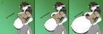 2023 5_fingers absurd_res anthro areola belly belly_expansion big_belly big_breasts black_areola black_ears black_hair black_nipples black_nose brasslion breast_expansion breasts brown_clothing brown_dress_shirt brown_hat brown_headwear canid canine canis claws clothing cowboy_hat digital_drawing_(artwork) digital_media_(artwork) domestic_dog dress_shirt english_text expansion exposed_breasts eyelashes female female_anthro finger_claws fingers fur green_background grey_body grey_fur grey_tail hair hair_on_shoulder hand_on_hip hat headgear headwear hi_res huge_belly husky long_hair looking_at_viewer mammal mayternity mayternity_2023 nipples nordic_sled_dog pockets pregnancy_progression pregnant pregnant_anthro pregnant_female selina_baker sequence shirt side_view simple_background smile smiling_at_viewer solo spitz standing tail text thick_thighs thigh_expansion toothy_grin topwear two_tone_tail white_body white_claws white_fur white_inner_ear white_tail